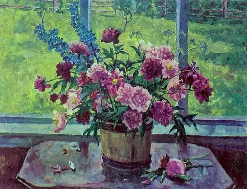 Петр Кончаловский, «Пионы у окна» (1948)